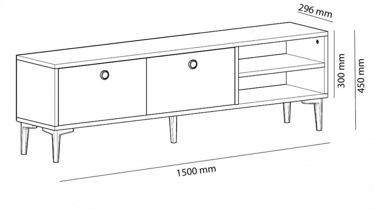 Comoda TV Salvador, Model Clara, 150x45x29.6 cm, Stejar safir