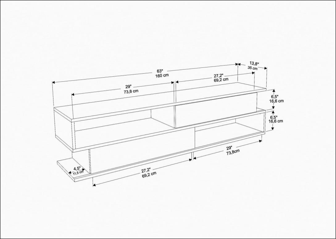 Comoda TV Salvador, Model Cortez, 160x38.6x35.3 cm, Alb/Stejar