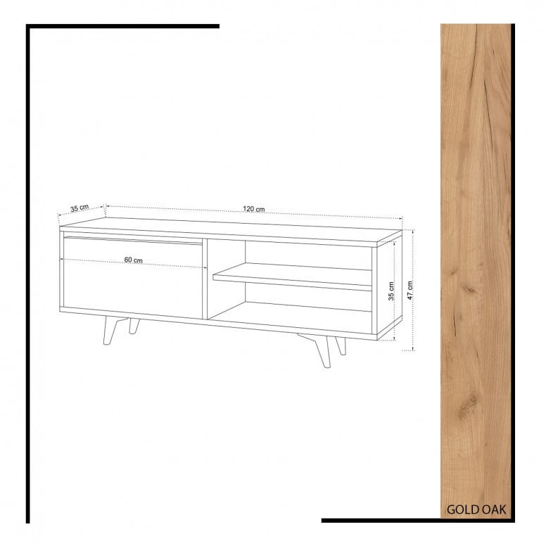 Comoda TV Salvador, Model Maku, 120x47x35 cm, Alb/Nuc