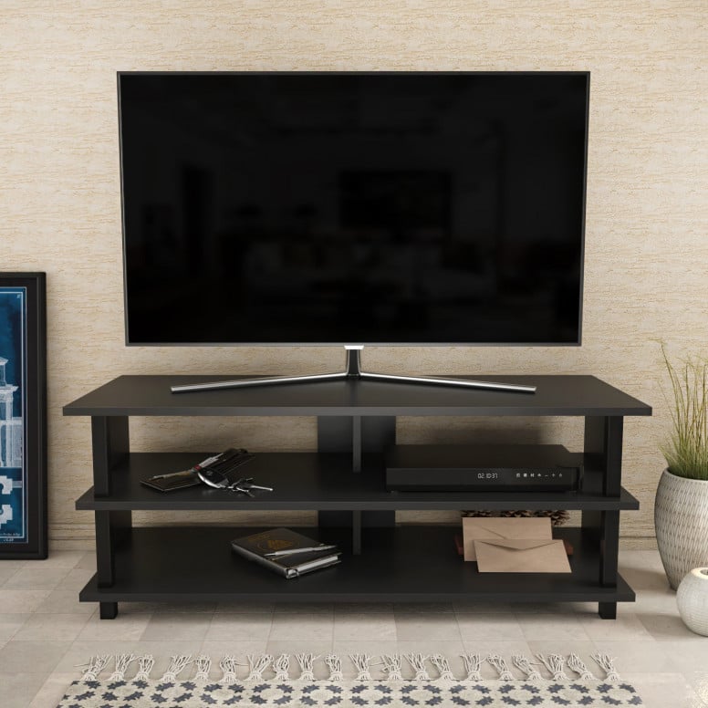 Comoda TV Salvador, Model Pueblo, 120x47.4x44.6 cm, Negru/Antracit