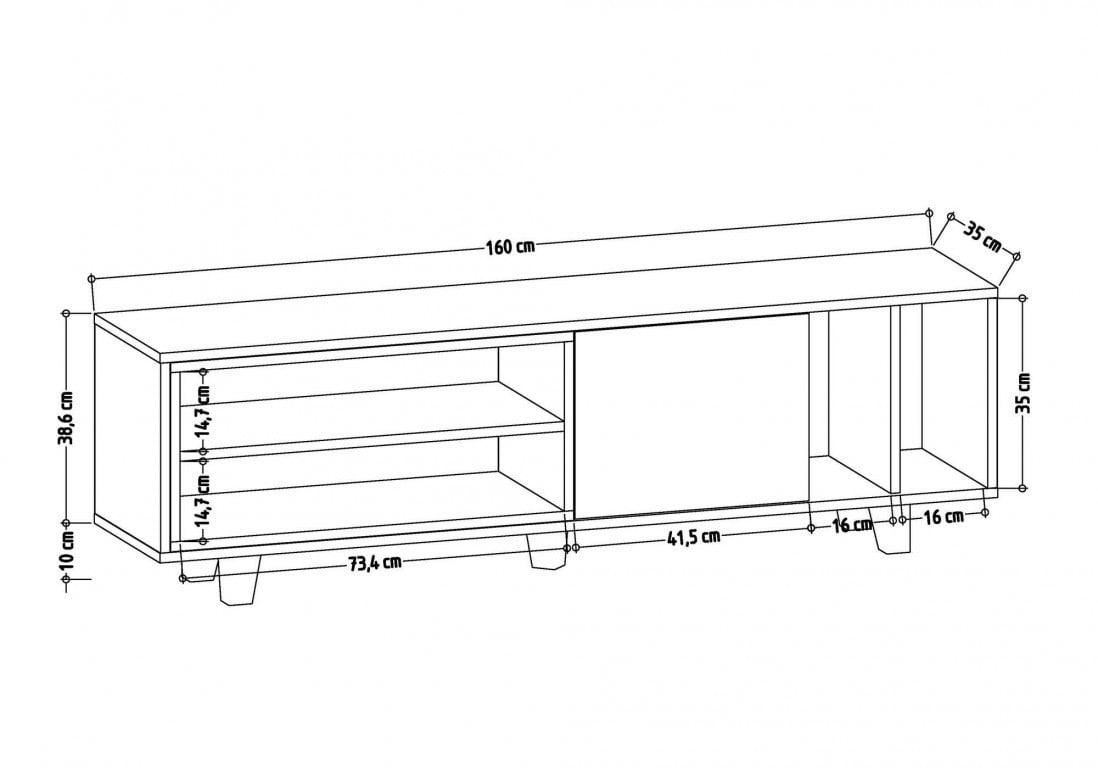 Comoda TV Salvador, Model Rosmar, 160x48.6x35 cm, Antracit/Alb