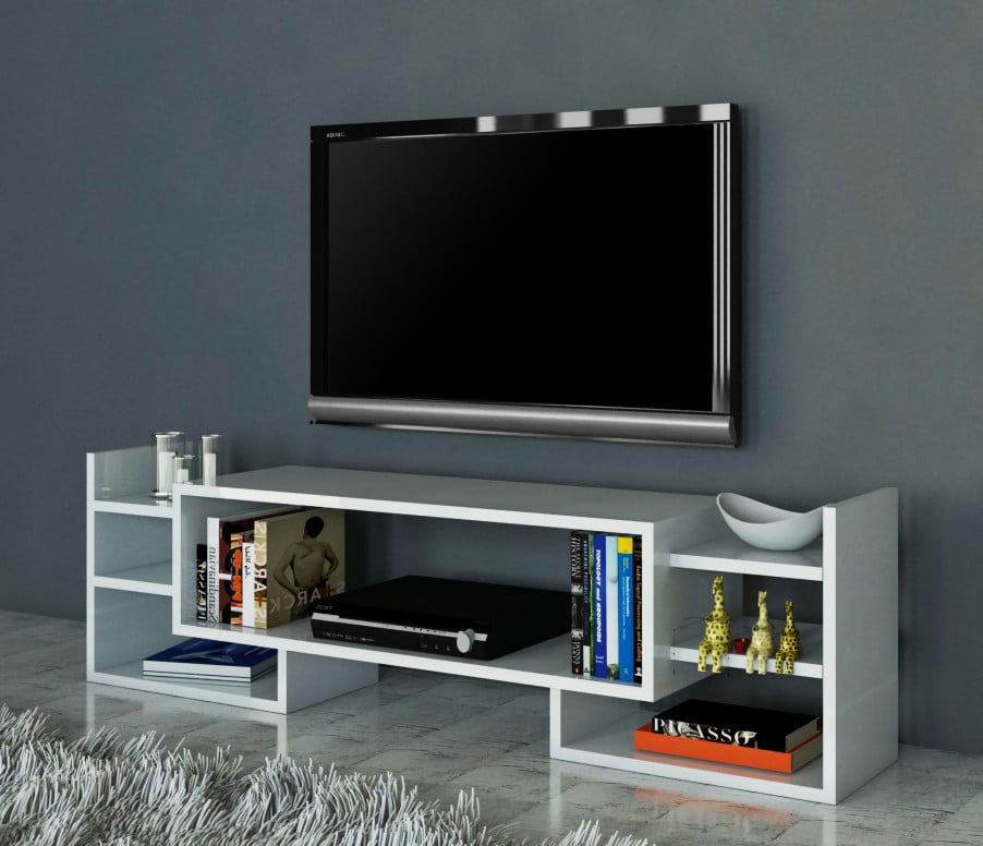 Comoda TV Salvador, Model Sema, 115x38.2x29.6 cm, Alb