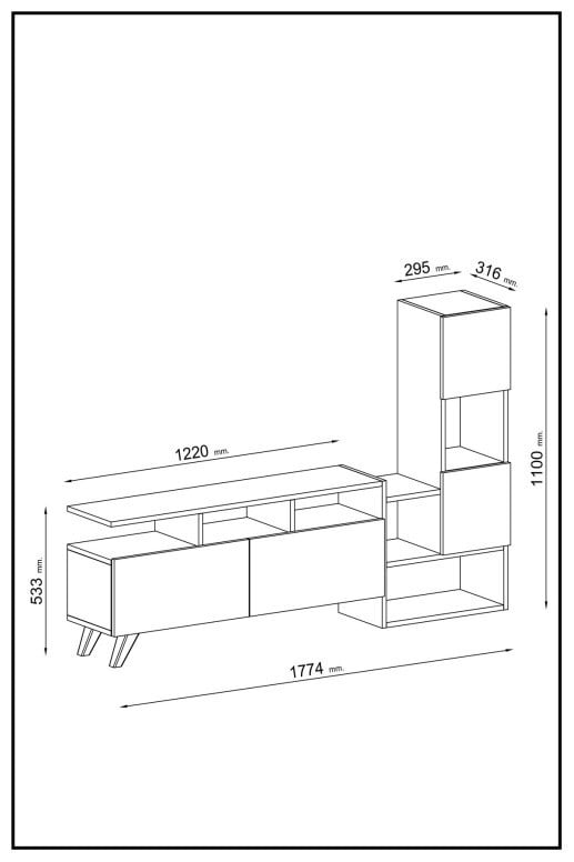 Comoda TV Salvador, Model Tower, 122x53.3x31.6 cm, Alb/Nuc