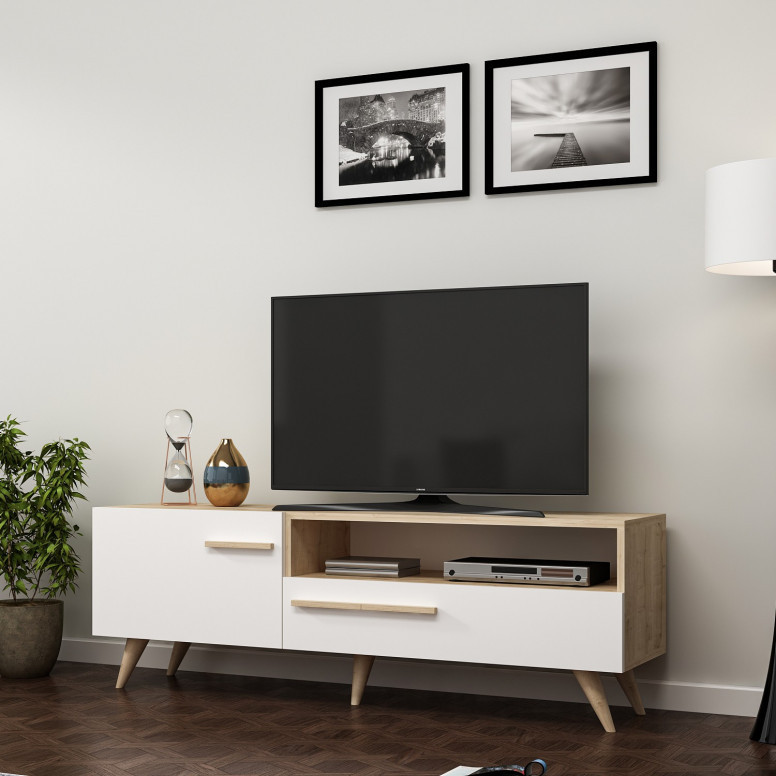 Comoda TV Salvador, Model Zera, 150x50x35 cm, Alb - 1 | YEO