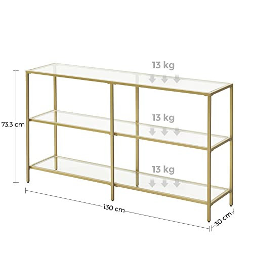 Consola Model Alanna, Auriu, 130x30x73.3 cm, rafturi sticla securizata - 2 | YEO