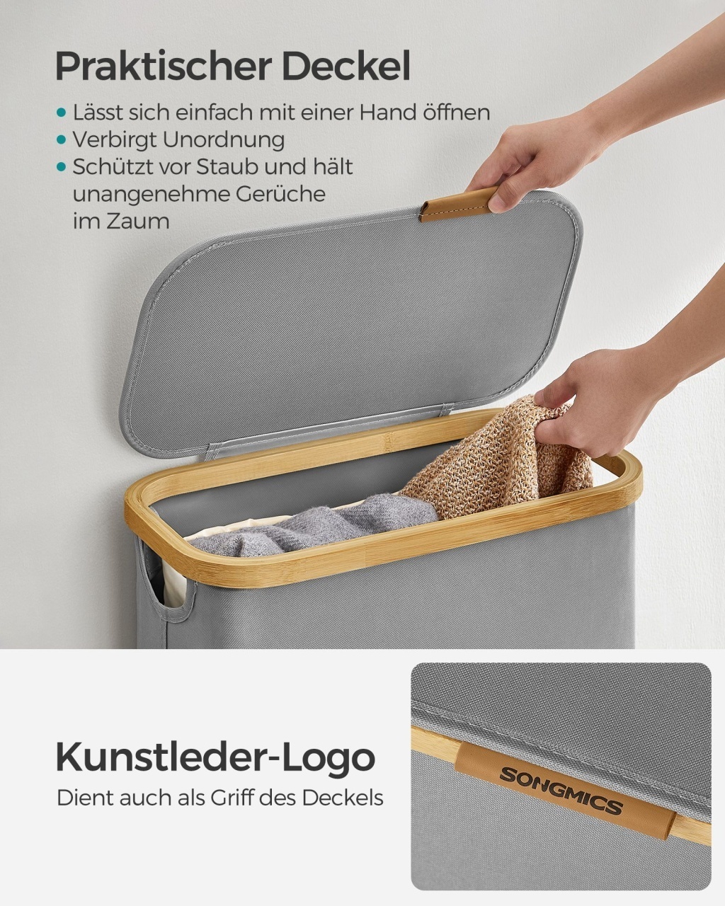 Cos de rufe Songmics Gri 42x22.5x70.5 cm - 3 | YEO