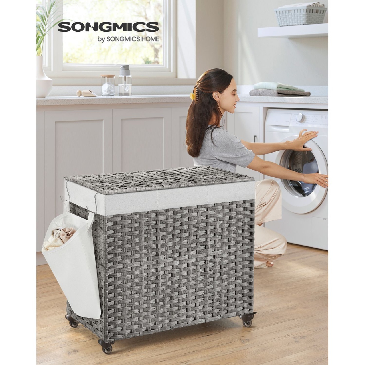 Cos de rufe Songmics Gri 70x36x66 cm
