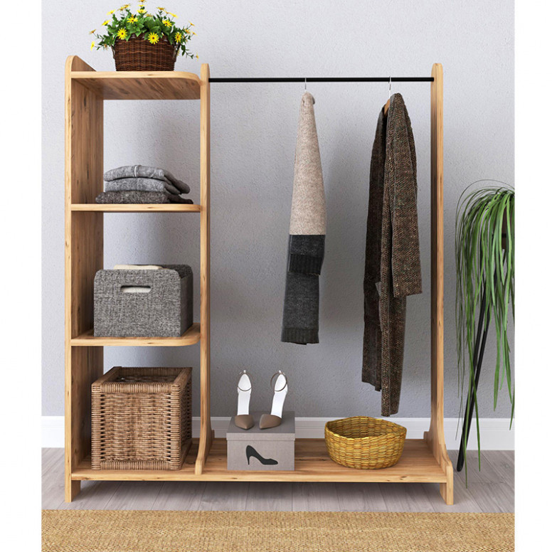Cuier cu rafturi Model Renesme, Nuc, 106x35x128 cm - 3 | YEO