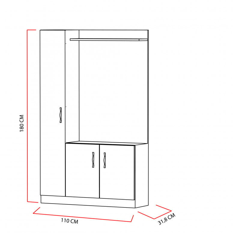 Cuier hol cu dulap Model Jensen, Alb/Teak, 110x31.8x180 cm - 3 | YEO