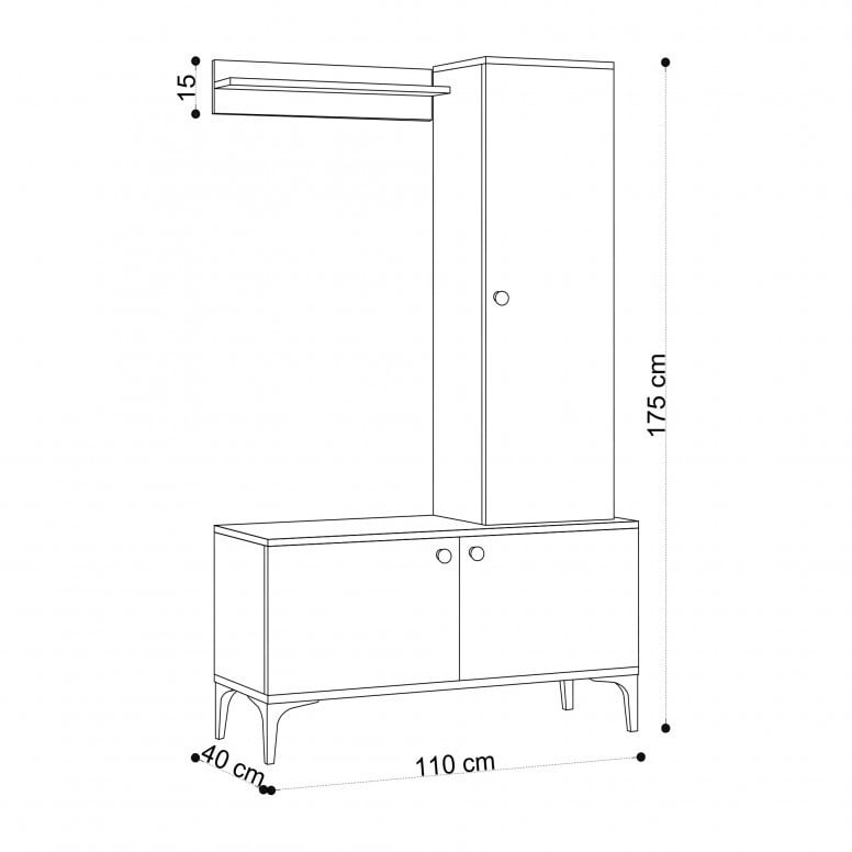 Cuier hol cu dulap Model Lex, Stejar/Negru, 110x40x175 cm - 3 | YEO