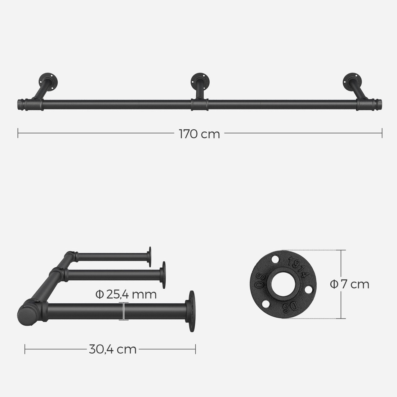 Cuier Model Bender, Negru, 170x30x7 cm