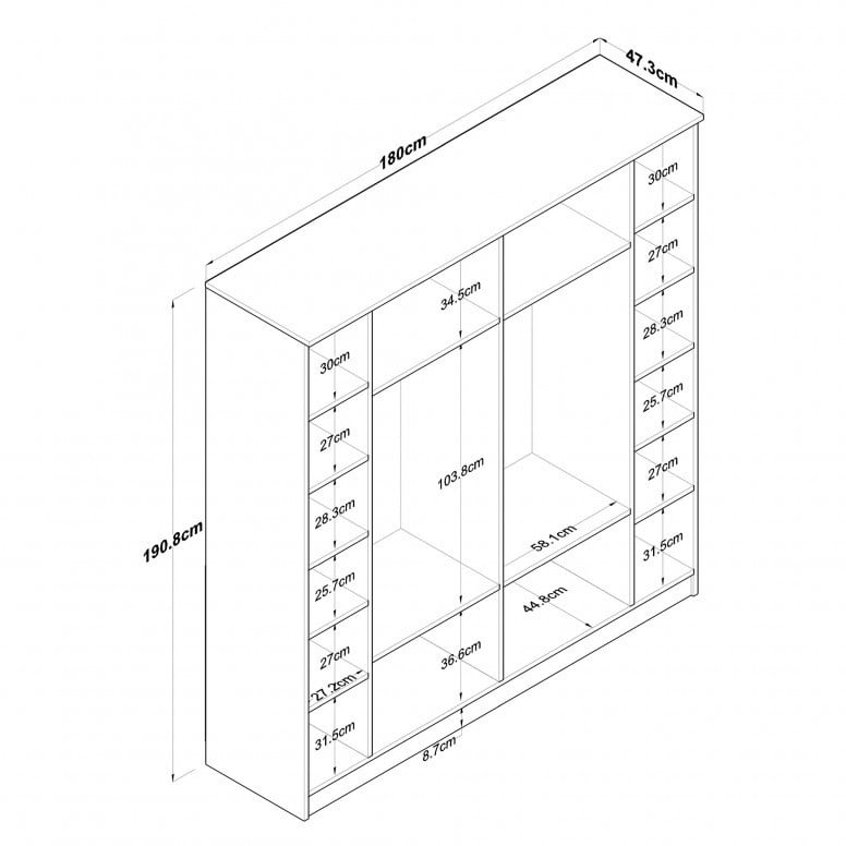 Dulap haine Model BA114, Stejar/Alb, 180x47.3x190.8 cm