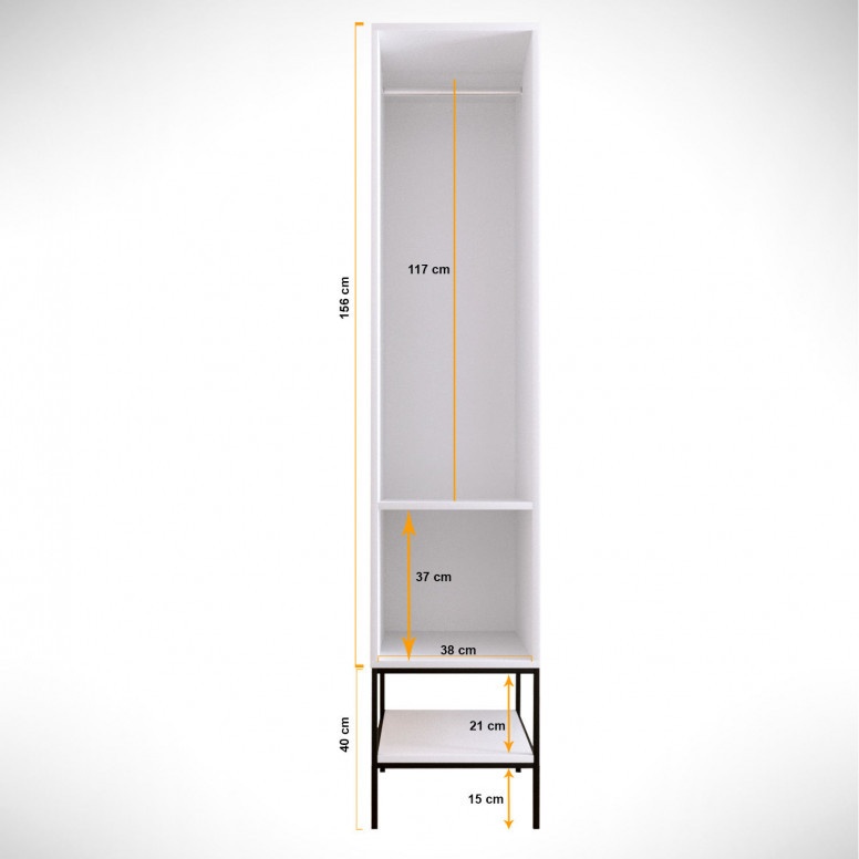 Dulap haine Model Martin, Alb marmorat/Negru/Auriu, 42x50x200 cm