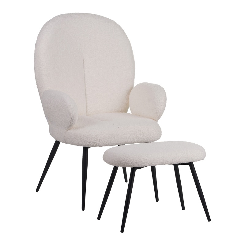 Fotoliu cu suport picioare Model Qarar, Alb/Negru, 67.5x67.5x106 cm
