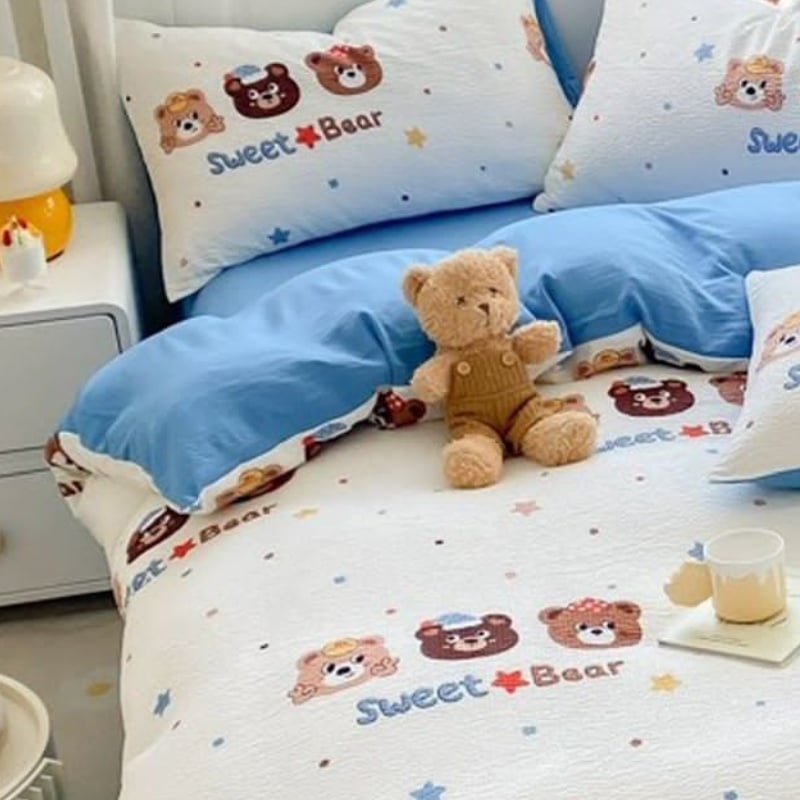 Lenjerie creponata cu elastic 140x200 cm, Sweet Bear (Finet)