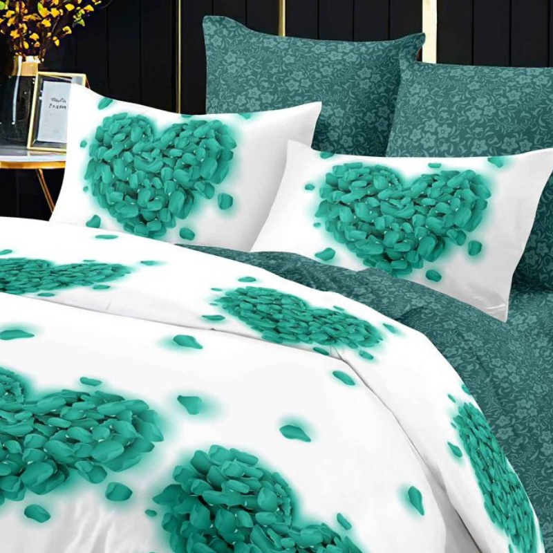 Lenjerie cu Elastic 180x200 cm, Flower Heart Verde 6 Piese (Finet) - 2 | YEO