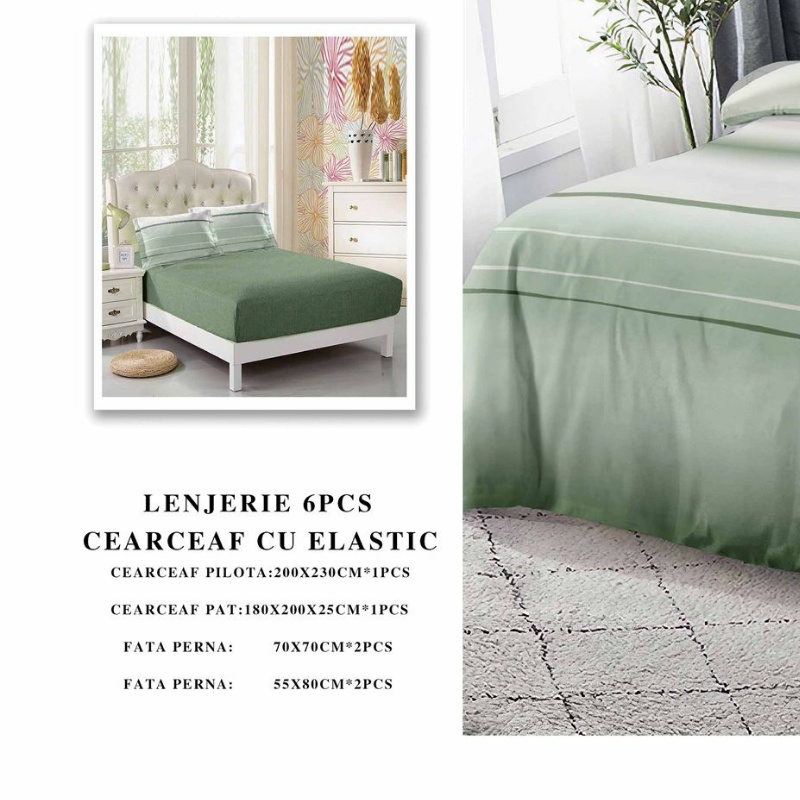 Lenjerie cu Elastic 180x200 cm, Greeny 6 Piese (Finet) - 1 | YEO