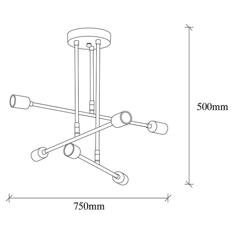 Lustra cu sase lumini PWL-0102, E27 negru, 75x50 cm