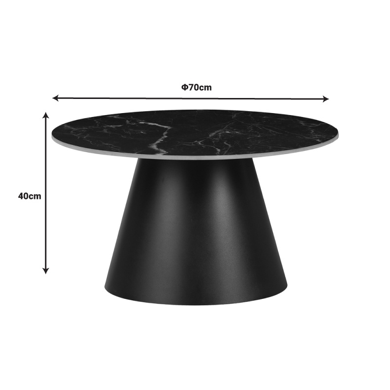 Masuta de Cafea Model Fabrin, Negru marmorat/Negru, D70x40 cm - 3 | YEO