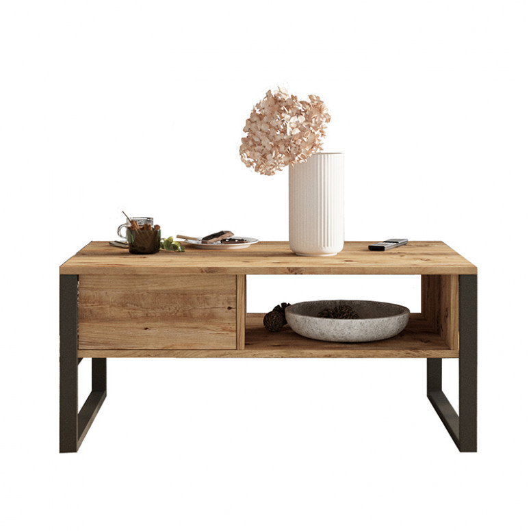 Masuta de Cafea Model Ortega, 100x60x44.5 cm, Negru/Stejar