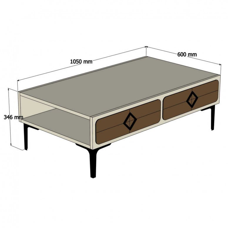 Masuta de Cafea Model Pitts, 105x60x34.6 cm, Nuc/Albastru