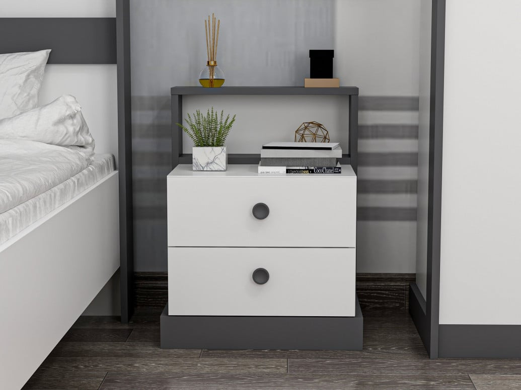 Noptiera Model Winters, Antracit-Alb, 62x42x62cm - 1 | YEO