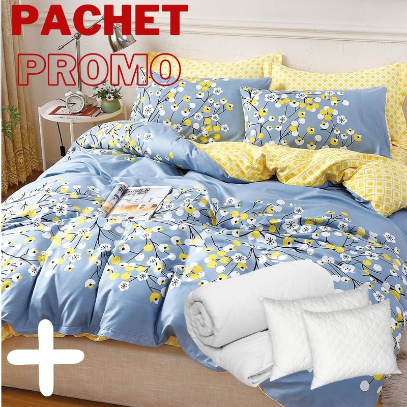 Pachet Lenjerie + Pilota + Perne Yellow Blossom 4 Piese