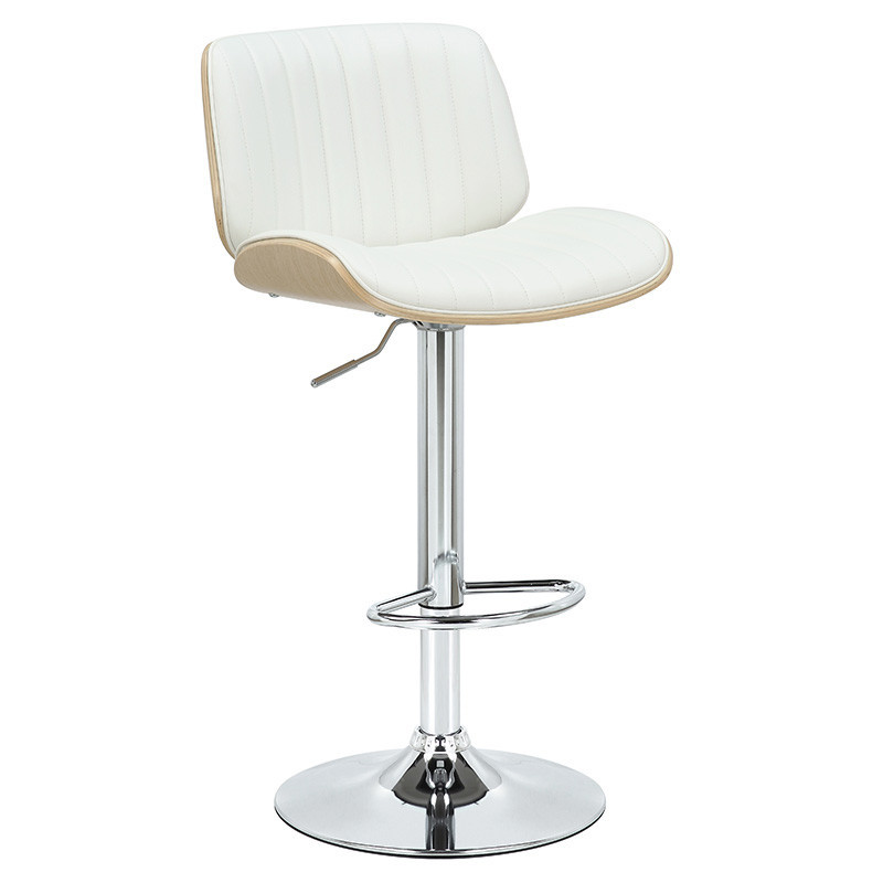 Scaun de bar, inaltime ajustabila,, Model Fern, Alb/Natur, 48x50x108 cm