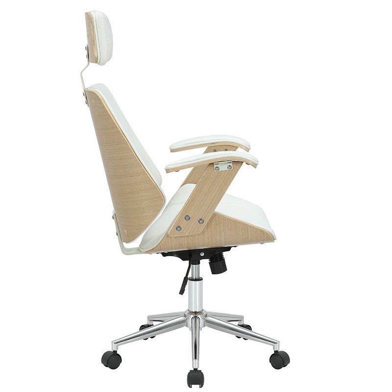 Scaun de birou manager Fern piele ecologica alb - natural lemn - 2 | YEO