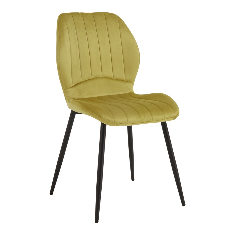 Scaun dining Jelour, tapițat cu catifea, Galben/Negru, 55 × 54,5 × 84,5 cm