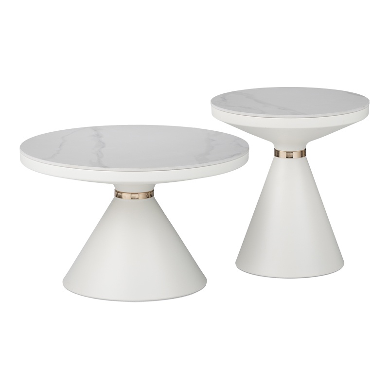 Set 2 Masute de Cafea Model Coozlin, Alb marmorat
