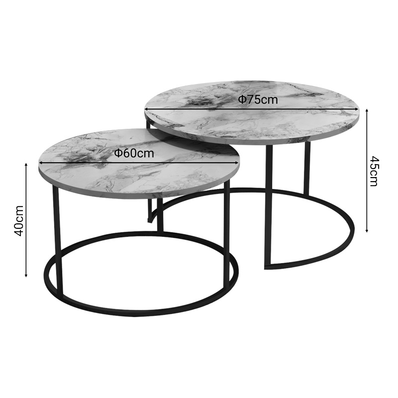 Set 2 Masute de Cafea Model Solme, Alb marmorat/Negru - 2 | YEO