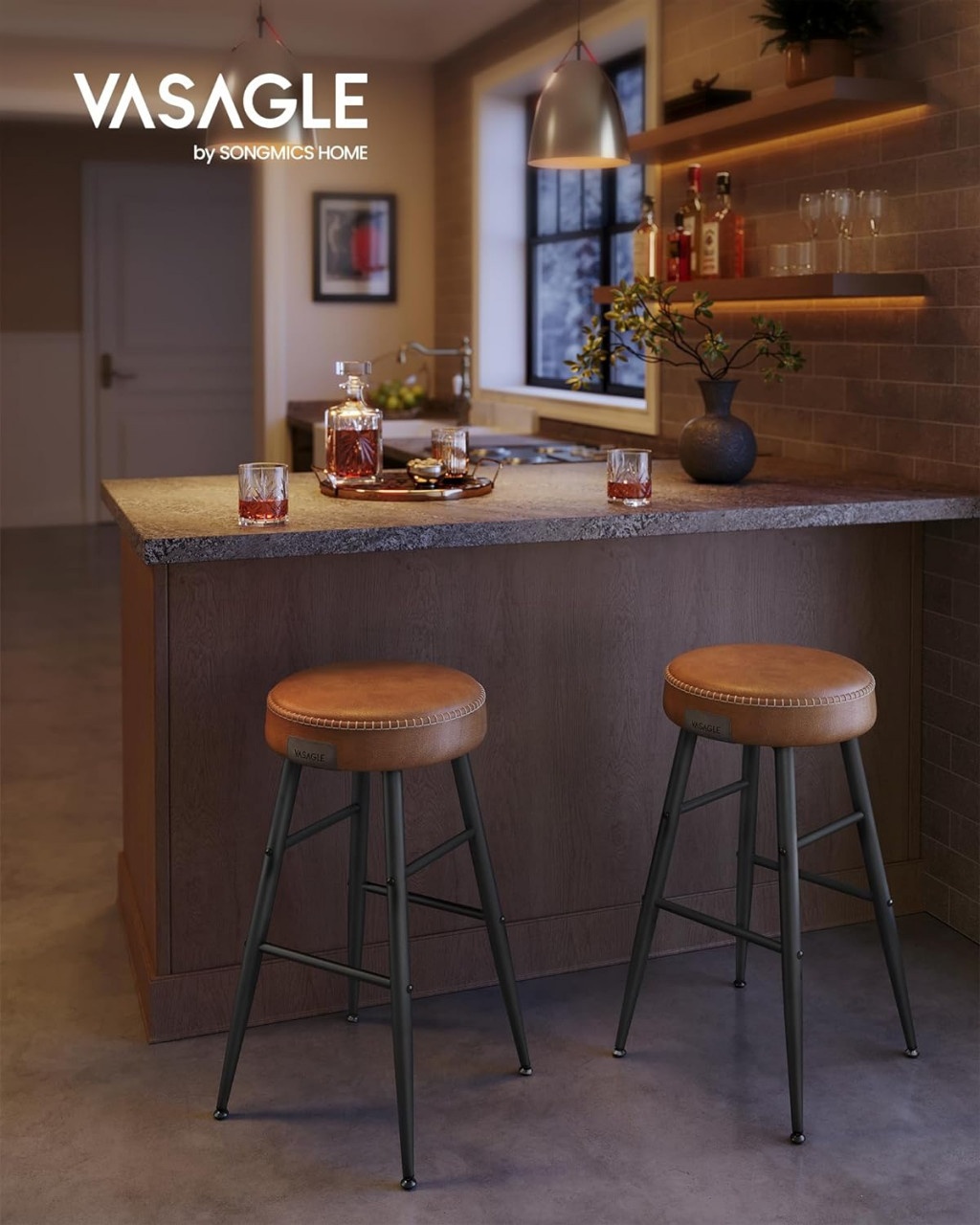 Set 2 scaune de bar Model Emberly, Coniac/Negru, 49.5x49.5x63 cm