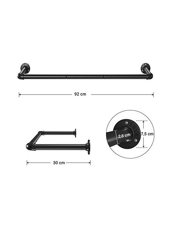 Set 2 sine de haine montaj perete, Songmics, 92 x 30 x 7,5 cm, HSR67BK02, Negru - 3 | YEO