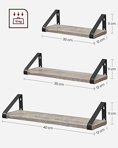 Set 3 etajere - rafturi de perete, Vasagle, Negru-Ivoar, 40x12x10 cm - 5