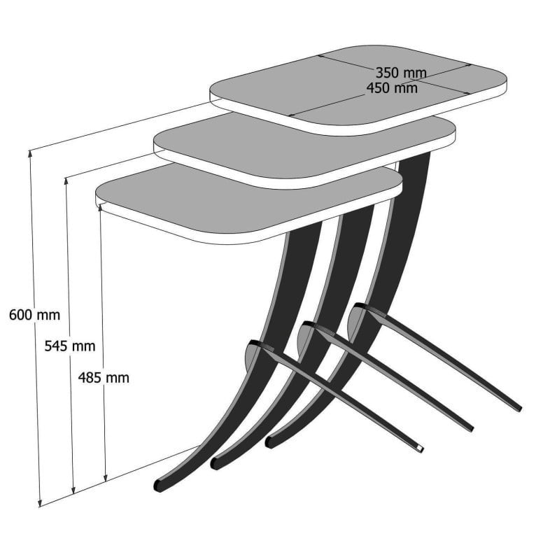 Set 3 Masute de Cafea Model Jaxxon, 35x60x45/35x54.5x45/35x48.5x45 cm, Crem - 3 | YEO