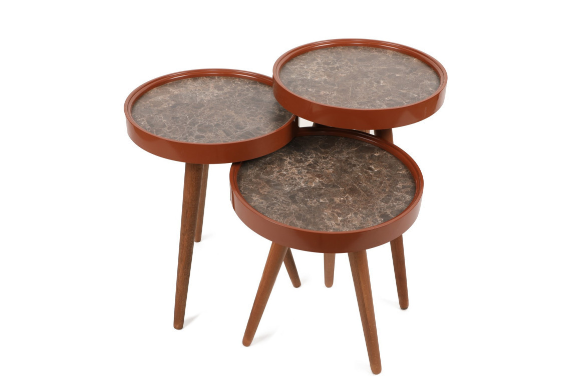 Set 3 Masute de Cafea Model Kennedi, 39x39x48/39x39x54.5/39x39x60.5 cm, Marmorat - 1 | YEO