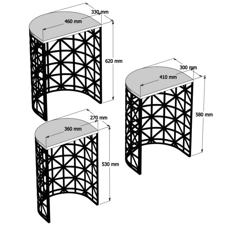 Set 3 Masute de Cafea Model Remi, 46x33x62/41x30x58/36x27x53 cm, Crem/Negru