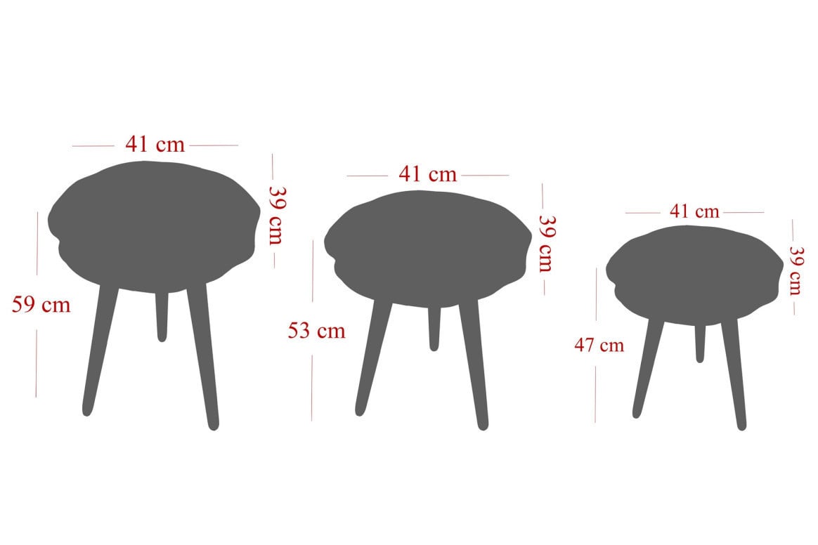 Set 3 Masute de Cafea Model Willa, 41x39x47/41x39x53/41x39x59 cm, Marmorat