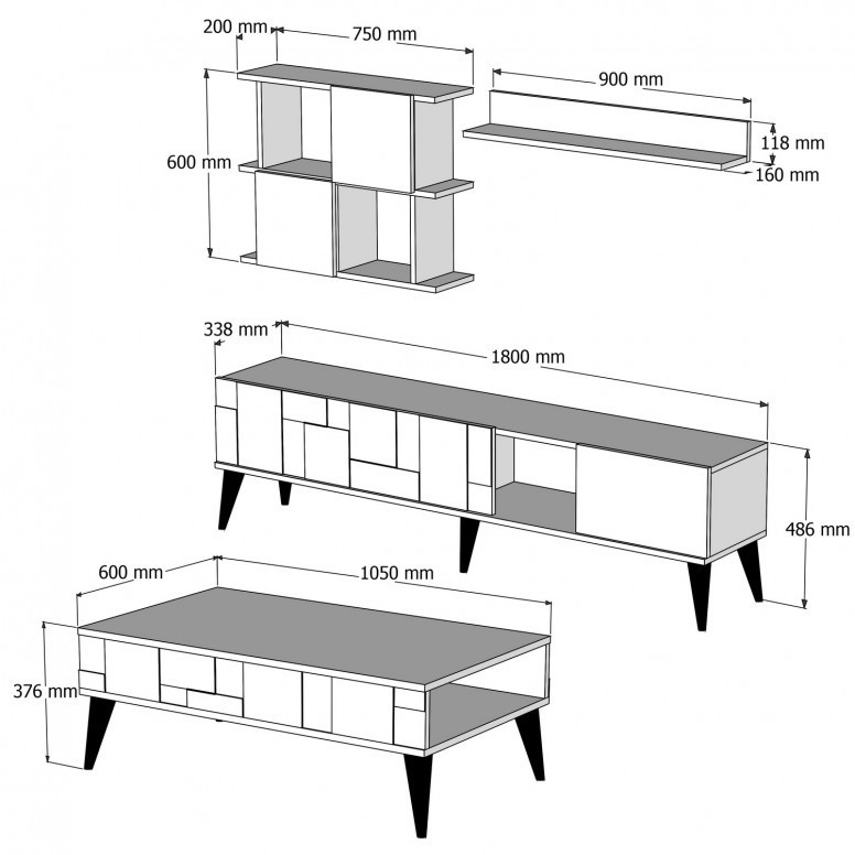 Set Comoda TV si Masuta de Cafea Model Morrison, 105x60x37.6 cm, Alb/Nuc - 2 | YEO