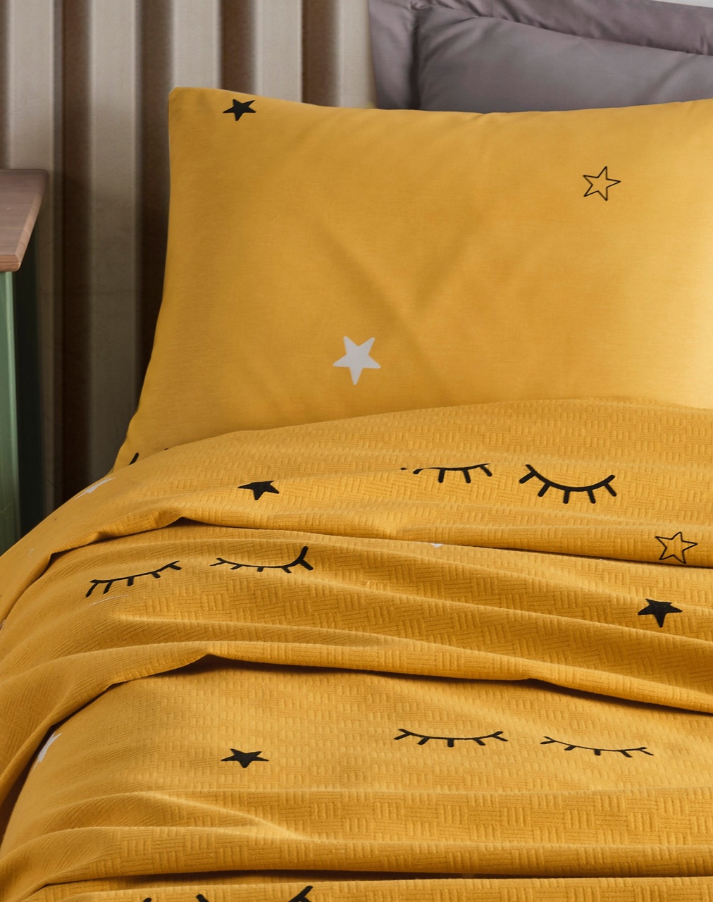 Set Cuvertura Pique pentru pat 1 Persoana Model Dide Yellow - 1 | YEO