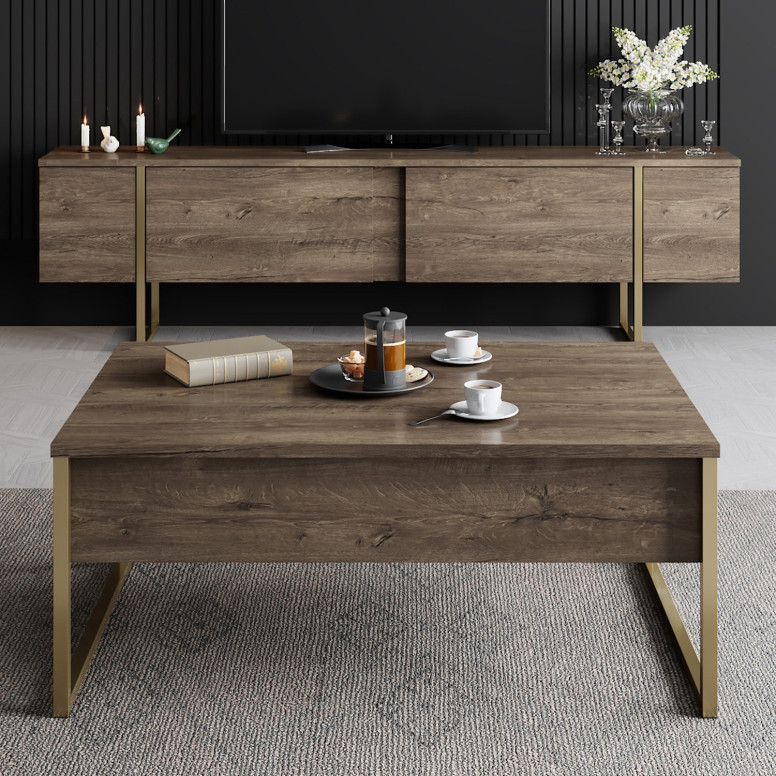 Set de mobilier pentru living Luxe, Nuc- Auriu - 1 | YEO