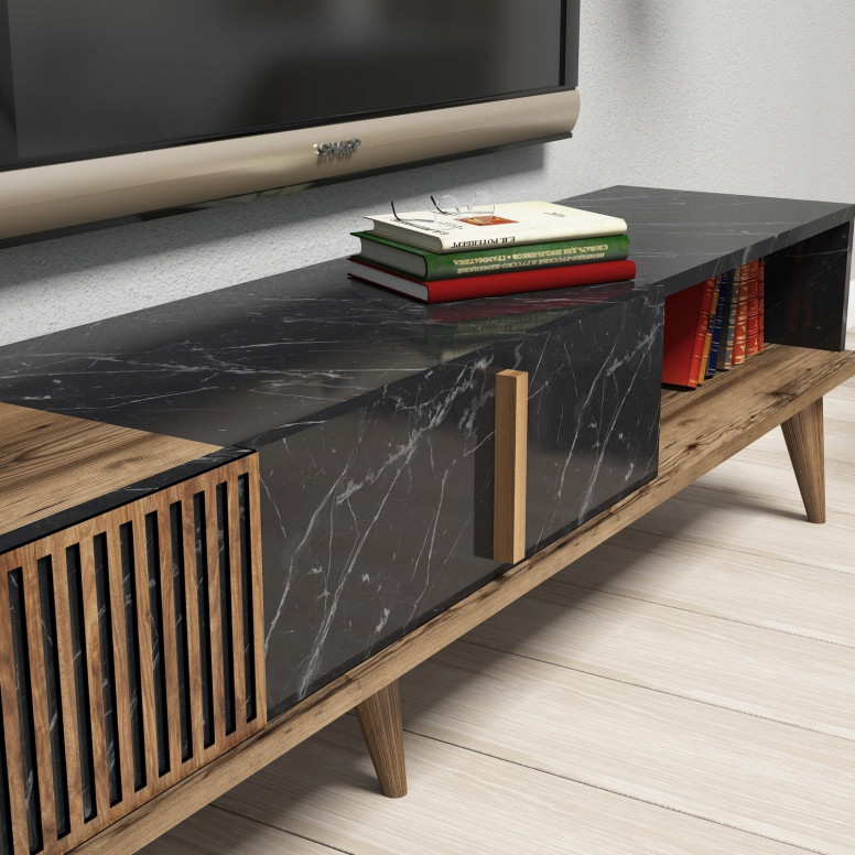 Set de mobilier pentru living Milan, Nuc- Negru - 2 | YEO