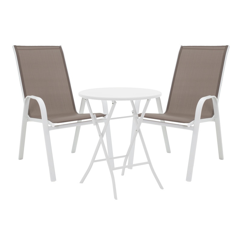 Set masă și scaune de exterior, 3 Piese, Model Albero-Calan, Alb, D60x70 cm