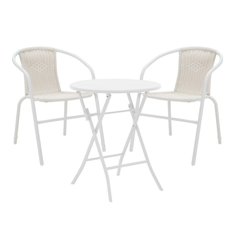 Set masă și scaune de exterior, 3 Piese, Model Albero-Obbi, Alb, D60x70 cm