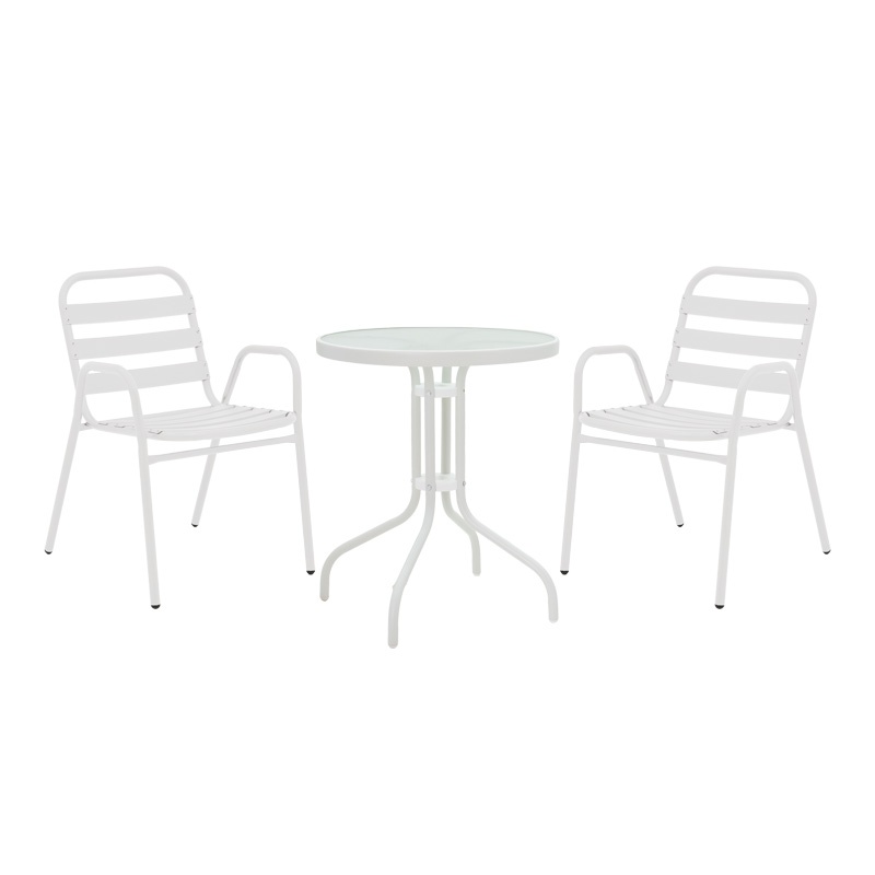 Set masă și scaune de exterior, 3 Piese, Model , Alb