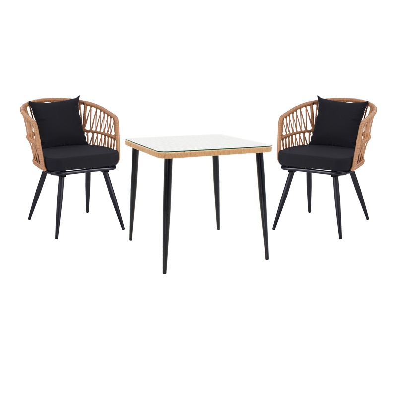 Set masă și scaune de exterior, 3 Piese, Model Naoki, Natural/Negru, 80x80x78 cm