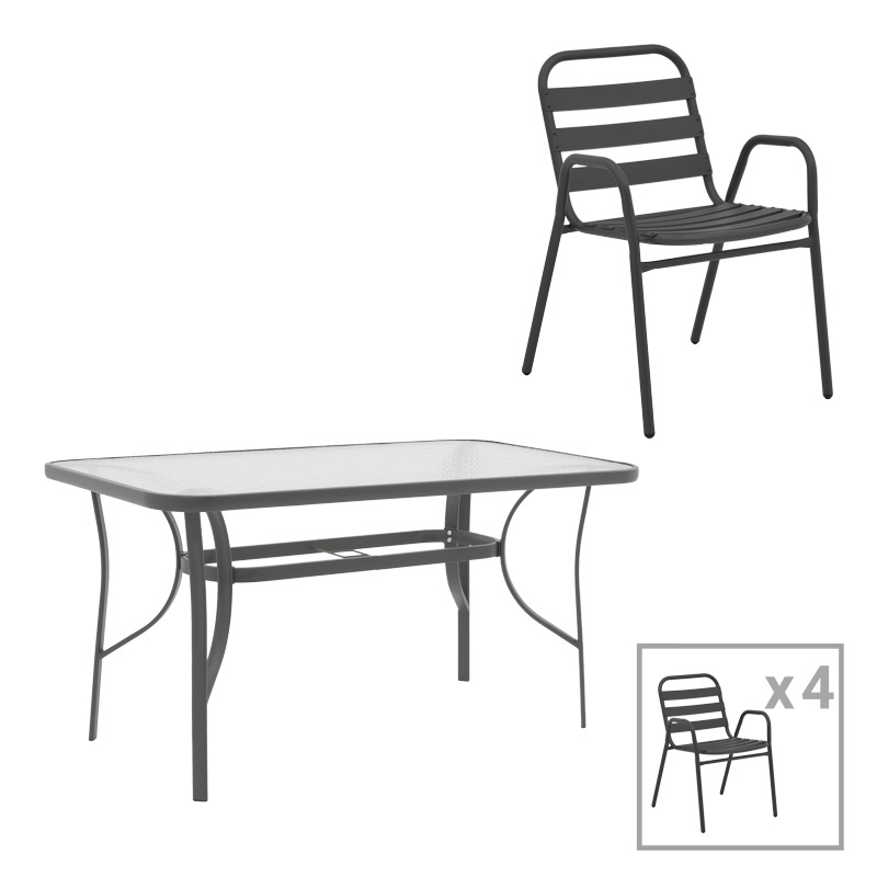 Set masă și scaune de exterior, 5 Piese, Model Ensure-Sussie, Gri închis, 140x80x70 cm