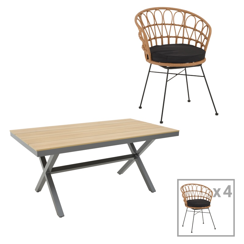Set masă și scaune de exterior, 5 Piese, Model Thorio-Felicia, Antracit/Natural, 160x90x75 cm