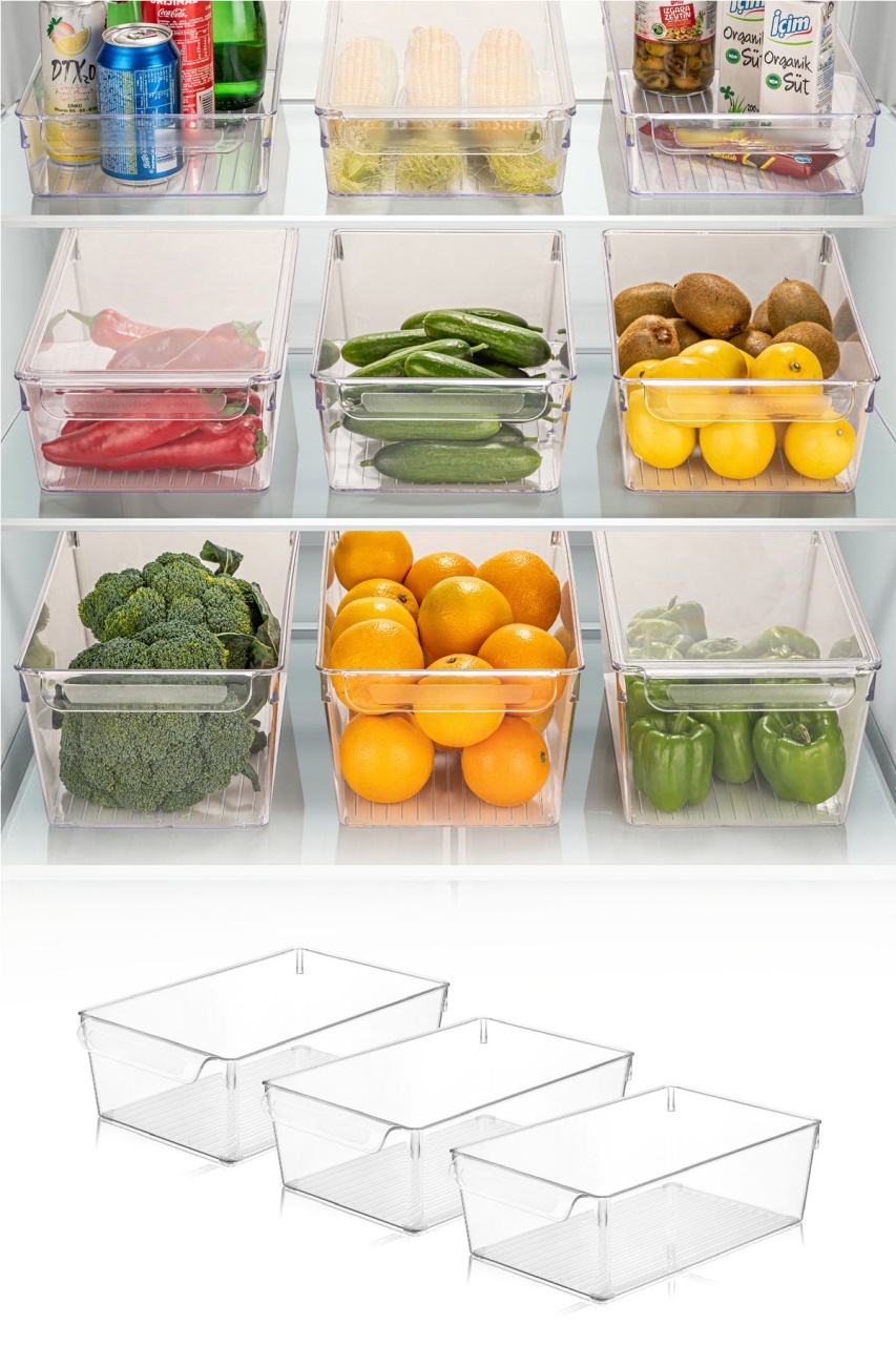 Set recipiente organizare frigider, 3 piese 727 Transparent 20x32.5x10 cm